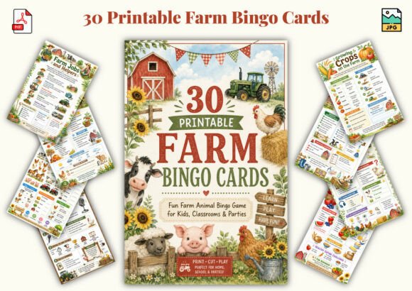 30 Printable Farm Bingo Cards: A Fun Way to Learn About the Countryside